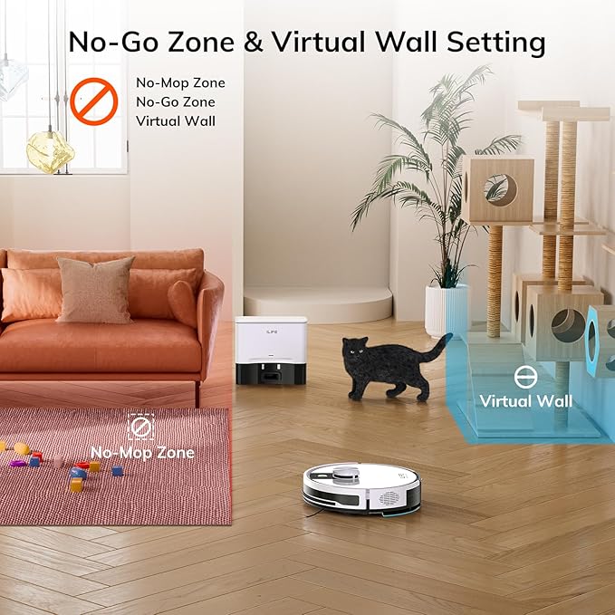 ILIFE A12 Pro Robot Vacuum and Mop Combo, Self Emptying Station for 60 Days, LiDAR Navigation, Home Mapping, No-Go Zones, 2.4G WiFi/App/Alexa/Remote Control, for Hard Floors, 110V