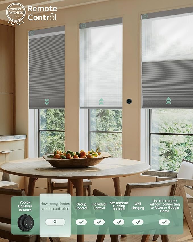 Yoolax Smart Motorized Day and Night Cellular Shades with Remote, Top Down Bottom Up Blinds Compatible with Alexa, Blackout and Light Filtering Honeycomb Blinds (Dark Grey)