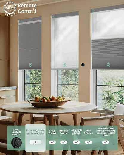 Yoolax Smart Motorized Day and Night Cellular Shades with Remote, Top Down Bottom Up Blinds Compatible with Alexa, Blackout and Light Filtering Honeycomb Blinds (Dark Grey)