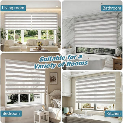 Interior Window Shades, Smart Dual Layer Light Filtering Blinds Compatible with Alexa & Google Home, Customized Size Cordless Electric Window Shades, (Linen White, 55% Blackout)