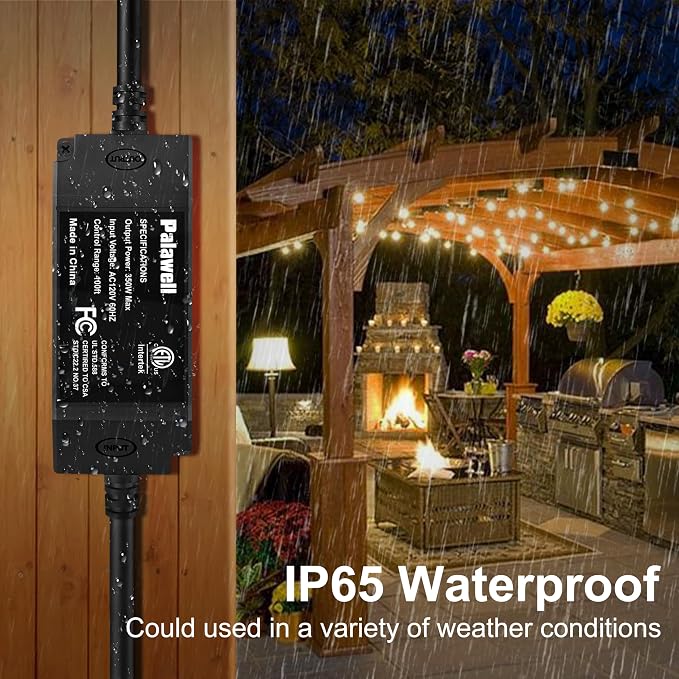 Outdoor Dimmer, 350W 100Ft Dimmer Switch for String Lights Dimmable Brightness 25% 50% 75% 100%,Outdoor String Light/LED Bulb Timer 2H 4H 6H 8H