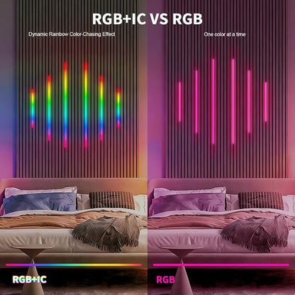 RGB+IC Led Recessed Lighting Kit Wall Panel Lights, 6PCS Smart Color Chasing Wood Slat LED Lights with Alexa & WiFi APP Control, DIY RGB Strip Lighting for Acoustic Panels, Game Room (22″+35″+54″)