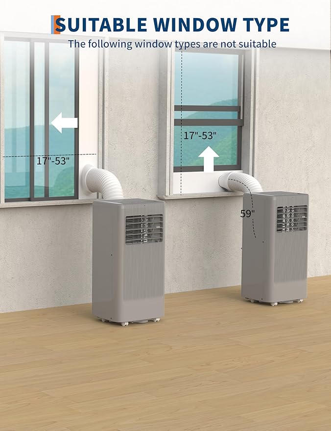 GarveeLife Portable Air Conditioners, 8,000 BTU for Rooms up to 350 Sq.Ft., Smart Compact AC Unit with Cooling, Dehumidifier, Fan, Remote Control and Window Kit, Gray