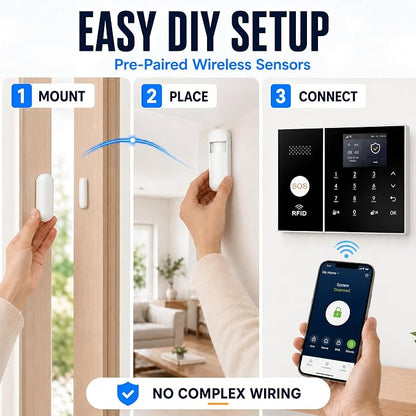XUK 4G/GSM/Wi-Fi Alarm System for Home Security, 24-Piece Kit | Works with Alexa & Google Home | SOS button | Door & PIR motion sensors | For houses & apartments