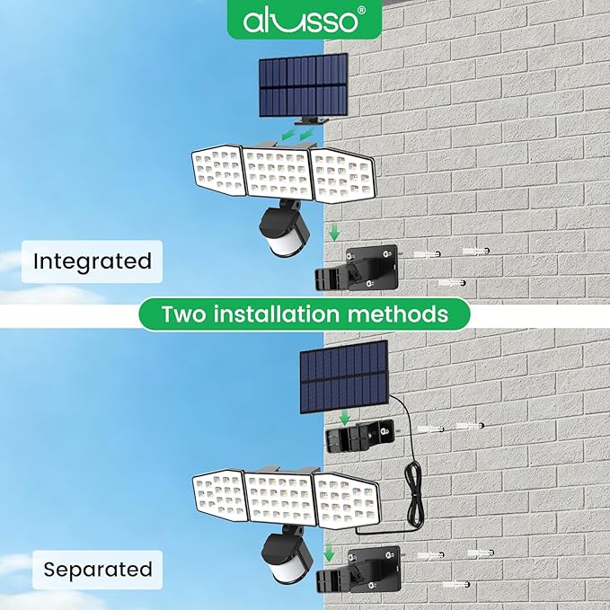 ALUSSO Solar Lights Outdoor Motion Sensor 400LM, LED Security Lights with Remote, 3 Modes (Dusk to Dawn/Auto/On Time), CCT 3000K-6500K Waterproof Flood Light for Garden Yard Garage, 2 Pack Black