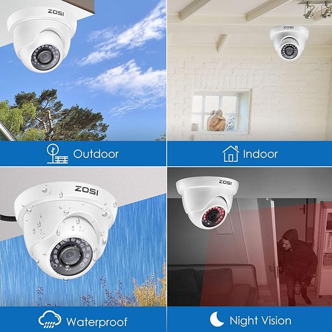 ZOSI 4 Pack 2.0MP HD 1080P Security Cameras Kit TVI/CVI/AHD CCTV Dome Home Cameras for 720P / 1080N / 1080P/5MP/4K HD-TVI AHD CVI Analog DVR Systems (White) (Renewed)