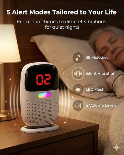PILSAMAS Rechargeable Whole House Door Alarm System for Wandering Seniors | 1 Receiver 4 sensors, Full rechargeable, 1000ft range, Portable LED ID receiver, Vibrate, No monthly fee, For elderly & kids