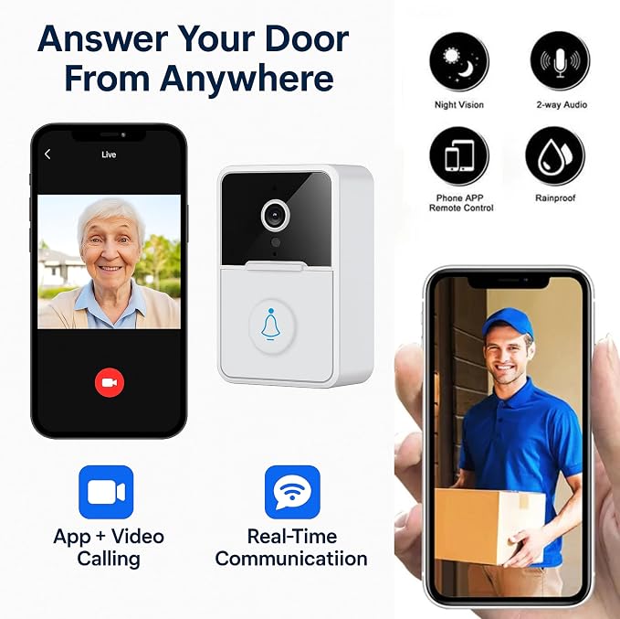 Doorbell Camera – Wireless Doorbell with Camera for Home, Battery Operated, 2-Way Audio & Motion Detector, Video Doorbell Chime