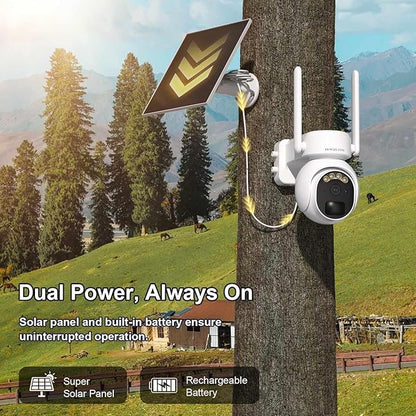 4G LTE Security Camera No Internet Needed, 360° PTZ Outdoor Camera, Solar Camera Outdoor Wireless, PIR Motion Detection, 2K HD, 2-Way Talk, Wall/Ceiling Mount, Free Cloud Storage (Need Apply)