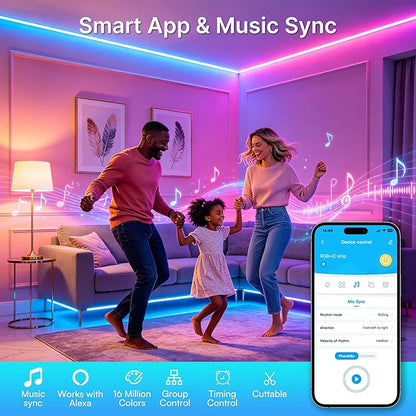TJOY 100ft Smart Led Strip Lights for Bedroom, Compatible with Alexa and Google Assistant, RGB Color Changing, Wireless Music Sync Led Lights for Room Decor(APP+Remote+Voice)