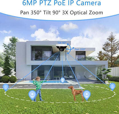 Real HD 6MP Mini PTZ Dome PoE IP Camera Outdoor with Pan Tilt, 3X Zoom, 2.8-8mm Motorized Varifocal Lens, H.265, IP66, NVR or Windows PC Required, NDAA Compliant