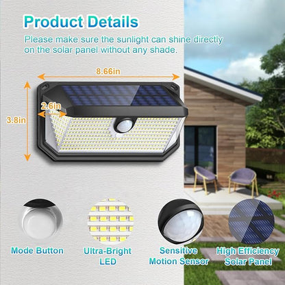 Brightever Solar Outdoor Lights, 4000LM 388 LEDs Motion Sensor Solar Powered Outdoor Light, IP65 Waterproof Exterior Flood Security Lights with 270° Wide Angle & 3 Modes for Patio Garage, 2-Pack