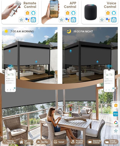Kincmo Motorized Outdoor Shades for Patio Porch, Custom Outdoor Motorized Blinds with Remote, Waterproof & Windproof Patio Shades Work with Apple Home,Alexa,Google (0% Openness Medium Grey)