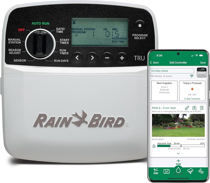 Rain Bird TRU8IW Irrigation Controller, Smart WiFi, Indoor, 8-Station