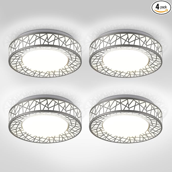 ASD 12 Inch LED Flush Mount Ceiling Light Fixture for Bedroom, 20W 1130LM 5CCT 2700K-5000K, Dimmable Lights, Dining, Living Room, Kitchen Lamps, Modern Home Lighting Fixtures, Nickel, ETL, 4 Pack