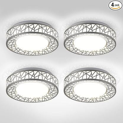 ASD 12 Inch LED Flush Mount Ceiling Light Fixture for Bedroom, 20W 1130LM 5CCT 2700K-5000K, Dimmable Lights, Dining, Living Room, Kitchen Lamps, Modern Home Lighting Fixtures, Nickel, ETL, 4 Pack