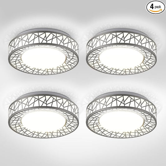 ASD 12 Inch LED Flush Mount Ceiling Light Fixture for Bedroom, 20W 1130LM 5CCT 2700K-5000K, Dimmable Lights, Dining, Living Room, Kitchen Lamps, Modern Home Lighting Fixtures, Nickel, ETL, 4 Pack