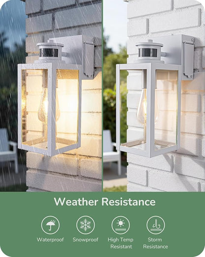 EDISHINE Motion Sensor Dusk to Dawn White Outdoor Porch Light with Outlet