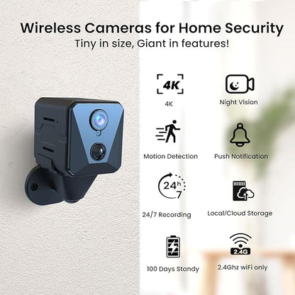 Funstorm 2025 Upgraded Security Camera, 4K HD Mini Nanny Cam for Home with Night Vision, WiFi Indoor Camera, 100 Days Long Battery Life, Motion Detection, Remote Viewing, Wireless Surveillance Cam