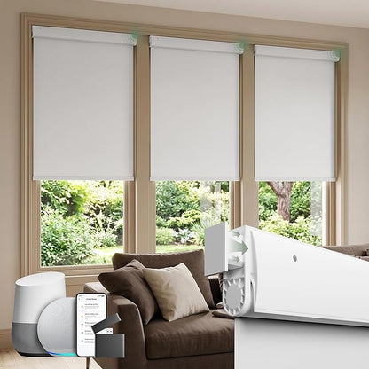 Motorized Blinds with Remote, Blackout No Drill Cordless Smart Roller Shades, Automatic Blinds for Windows, White,46" W x 72" H