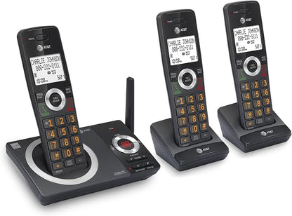 AT&T CL82319 DECT 6.0 3-Handset Cordless Phone for Home with Answering Machine, Call Blocking, Caller ID Announcer, Intercom and Long Range, Black