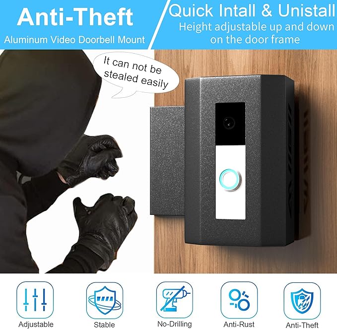 Bleu Clair Anti-Theft Doorbell Mount All Metal No Need to Drill Not Block Doorbell Motion Sensor Compatible with Ring & Other Video Doorbells for Home Rentals Office Room Apartment
