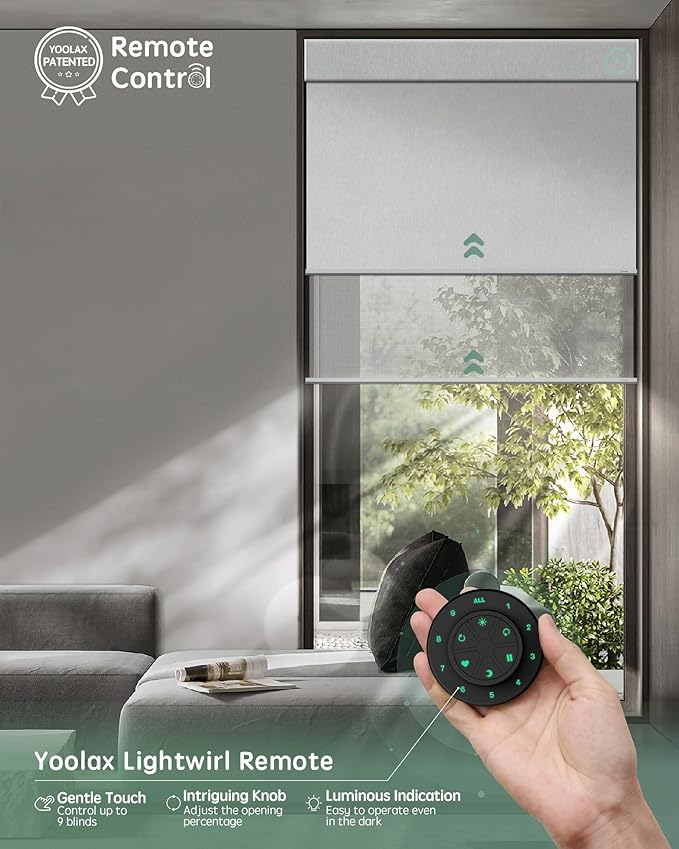 Yoolax Smart Dual Roller Shades, Motorized Blinds with Remote Smart Blinds Compatible with Alexa, Blackout & Sheer Automatic Dual Shades for Windows (V-Shimmer White & V-Haze White)