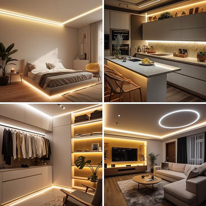 AXMOTUT COB LED Strip Light Warm White, High Bright LED Lights with 2400LEDs, RF Remote and UL Power Supply, 2700K Dimmable LED Rope Lights for Mirror, Bedroom, Kitchen, DIY Home Decoration