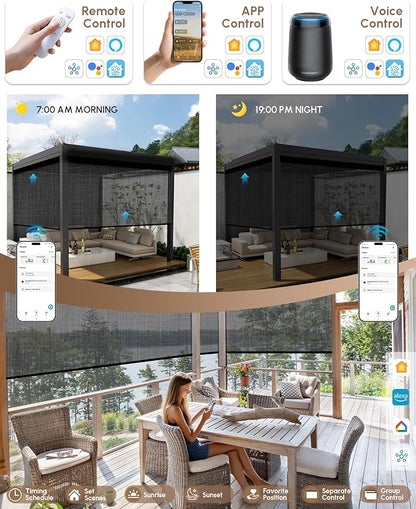 Kincmo Motorized Outdoor Shades for Patio Porch, Custom Outdoor Motorized Blinds with Remote, Waterproof & Windproof Patio Shades Work with Apple Homekit,Alexa,Google (5% Openness Texture Dark Grey)