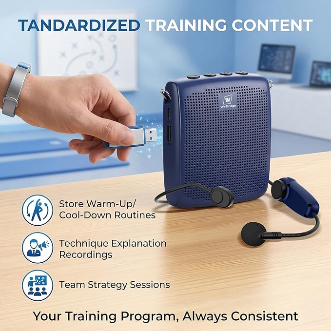 WinBridge Wireless Voice Amplifier - 15W Bluetooth PA System for Teaching, Tour Guiding, Business Meetings, Conference Training, 12-15H Battery, Portable Microphone with Speaker Sound System Blue