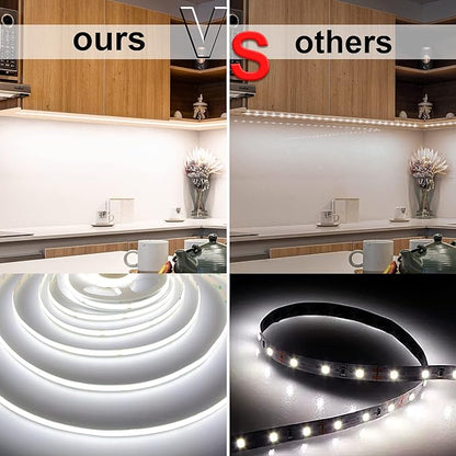AXMOTUT COB LED Strip Lights with Remote, 24V 9.84ft White Dimmable LED Light Strips, High Bright 6000K LED Lights with Power Supply for Room, Kitchen, DIY Home Decoration