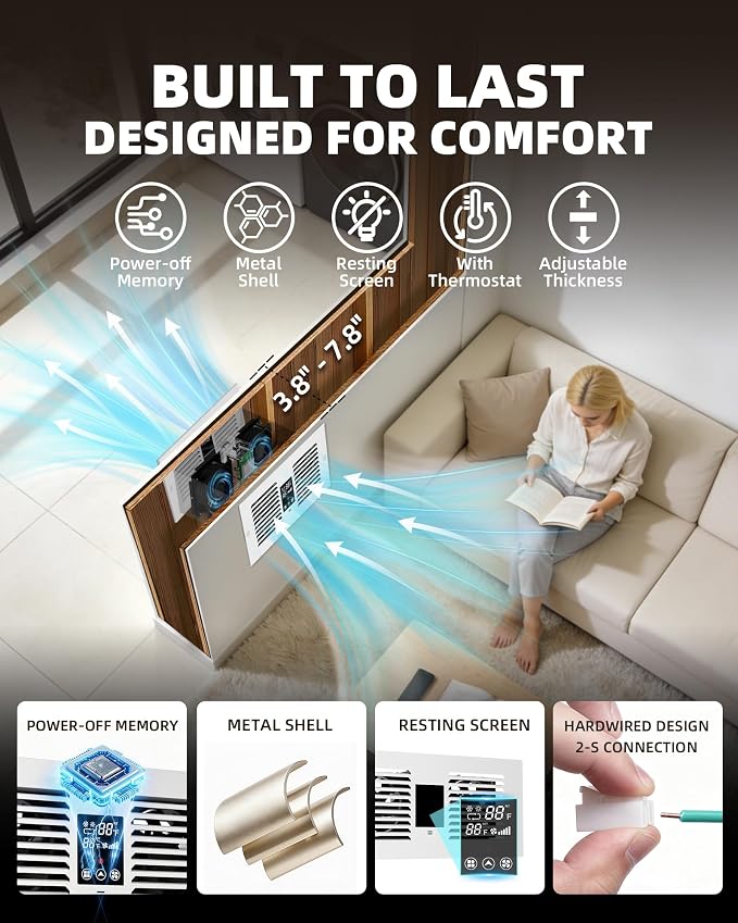 Hardwired Room to Room Fan, 300 CFM Through Wall Fan with Remote | No Plug, Cool Air Transfer, Thermostat 35F-99F, 5 Speeds, Fits 3.8-7.4 in Walls, Bedroom, Kitchen, Laundry