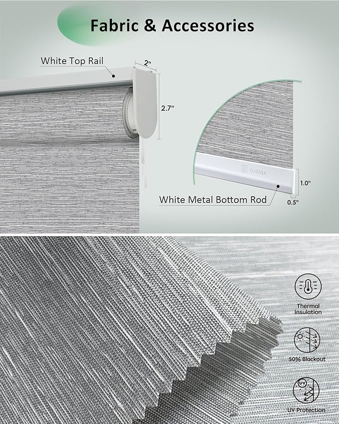 Yoolax Motorized Shades App Control, Light Filtering Automatic Blinds for Indoor Windows, Electric Roller Shades for Bedroom Living Room Office (Soft Jacquard Gray, 45" W x 72" H)