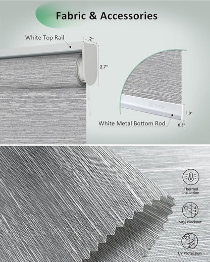 Yoolax Motorized Shades App Control, Light Filtering Automatic Blinds for Indoor Windows, Electric Roller Shades for Bedroom Living Room Office (Soft Jacquard Gray, 30" W x 72" H)