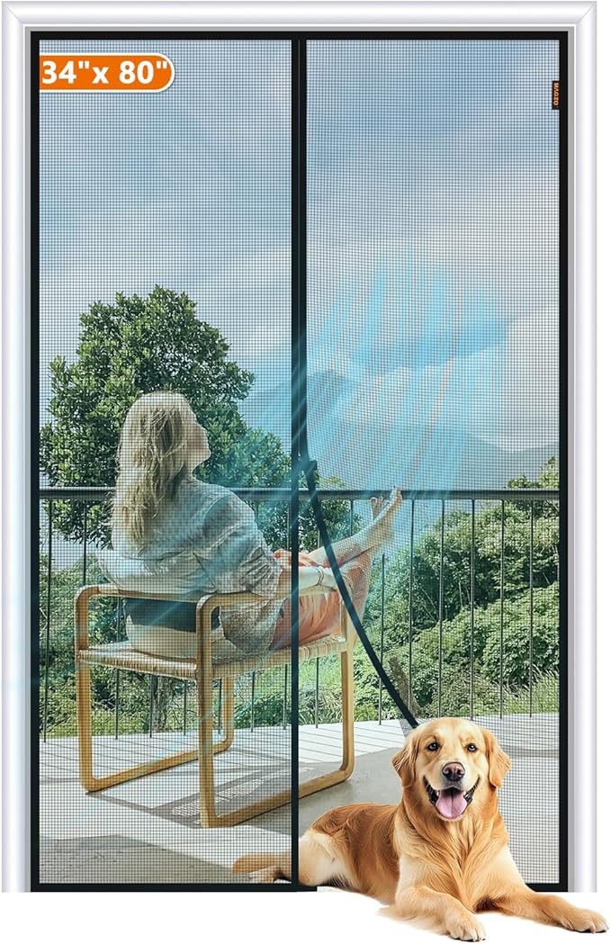 MAGZO Magnetic Screen Door Fit Door Size 34 x 80 Inch, Screen Size 36" x 81" Strong Magnets Door Mesh, Reinforced Fiberglass Door Net for Patio Door, Gray