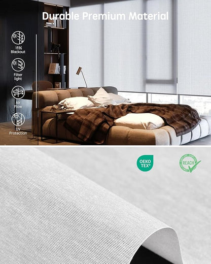 Yoolax Motorized Blinds with Remote, Sheer Smart Roller Shades Work with Alexa, Google, Apple Homekit, Custom Automatic Shades with Voice Control for Living Room (Airy White)