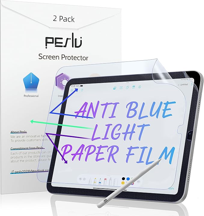 Peslv 2 Pack Anti Blue Light Paper Film for iPad Pro 11 & iPad Air 5th 4th Generation 10.9 Inch, Drawing & Writing Feel Like on Paper, Matte Anti Glare PET Screen Protector, BlueLight Filter Eye