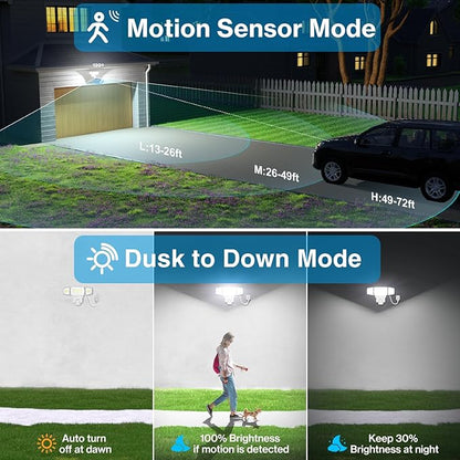 Olafus 70W Motion Sensor Outdoor Light Plug in, Motion Flood Light Dusk to Dawn, 7000LM LED Security Light IP65 Waterproof, Motion Activated 6500K PIR Sensor Lighting for Garage Yard Patio Eave, White