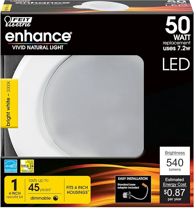 FEIT Electric Enhance LED Retrofit Kit Recessed Light, 4” 50W Equivalent Warm White (3000K) (LEDR4/930CA), 4 Inch 50 Watt