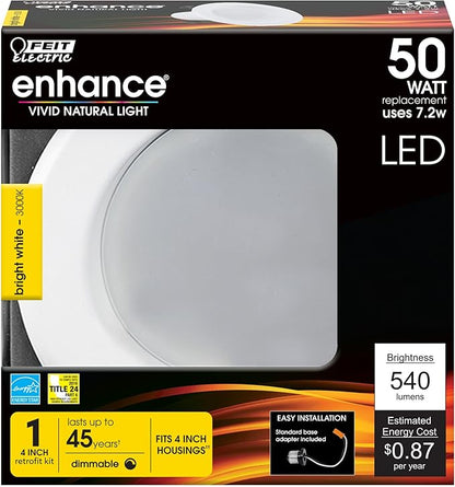 FEIT Electric Enhance LED Retrofit Kit Recessed Light, 4” 50W Equivalent Warm White (3000K) (LEDR4/930CA), 4 Inch 50 Watt