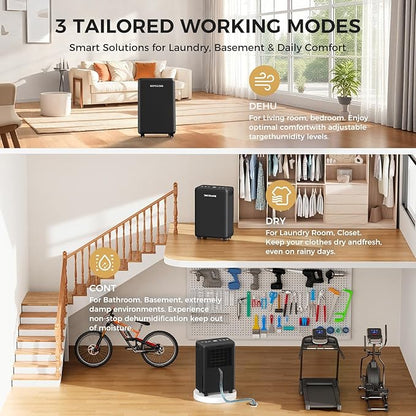 2000 Sq.Ft Dehumidifier for Basement, 30 Pints Dehumidifiers for Home with Drain Hose, 3 Mode, Auto Defrost, Intelligent Humidity Control for Bathroom, Bedroom, Large Room, Laundry, RV, Office