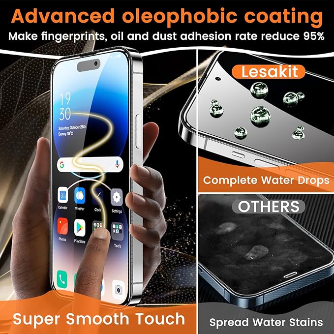 Lesakit 3+3 Pack Privacy Screen Protector for iPhone 14 Pro 6.1-Inch with 3 Pack Camera Lens Protector, Anti Spy Tempered Glass Film 9H Hardness Bubble Free Case Friendly