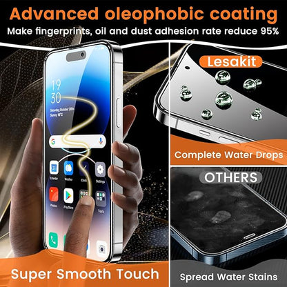 Lesakit 3+3 Pack Privacy Screen Protector for iPhone 14 Pro 6.1-Inch with 3 Pack Camera Lens Protector, Anti Spy Tempered Glass Film 9H Hardness Bubble Free Case Friendly