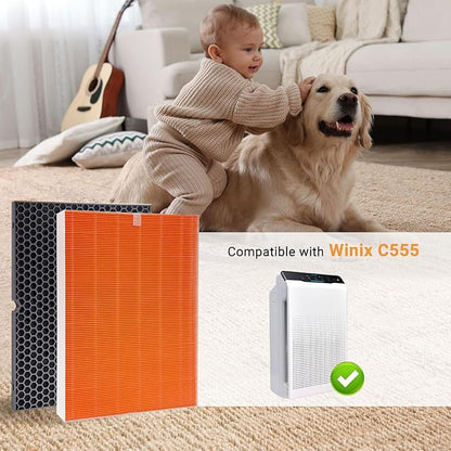 Compatible with Winix C555 Air Cleaner Purifier,116131 True HEPA Replacement Filter,H13 HEPA Filter,116131 Filter I (2 Set)