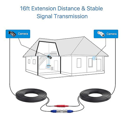 ZOSI 4 Pack 16ft(5 Meters) All-in-One Video Power Cables,BNC Extension Surveillance Camera Cables for 4K 8MP 5MP 1080P CCTV Security DVR System,4 x BNC & RCA Connectors and 100pcs Cable Clips