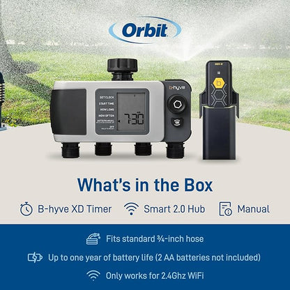 Orbit B-hyve XD 4-Port Smart Hose Watering Timer with Wi-Fi Hub - App Controlled Irrigation Timer - Smart WeatherSense Auto Watering - Multi Valve Yard Irrigation System - 24639