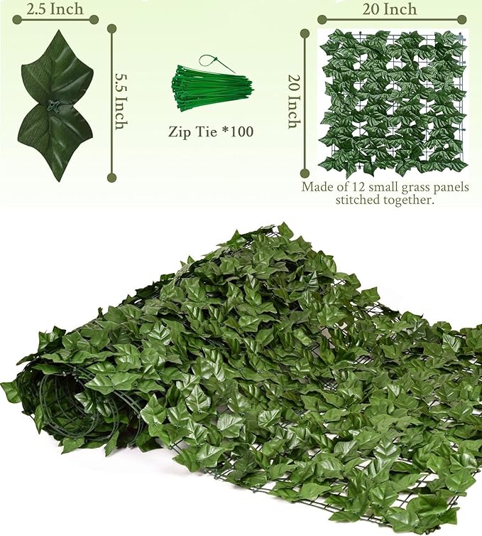 Privacy Fence Screen Artificial Ivy Grass Wall Screen 120x40 in Balcony Fence Privacy Screen Faux Vines Green Backdrop Fake Ivy Wall Panels Hedge Fence for Patio,Garden, Backyard Indoor Outdoor deocr