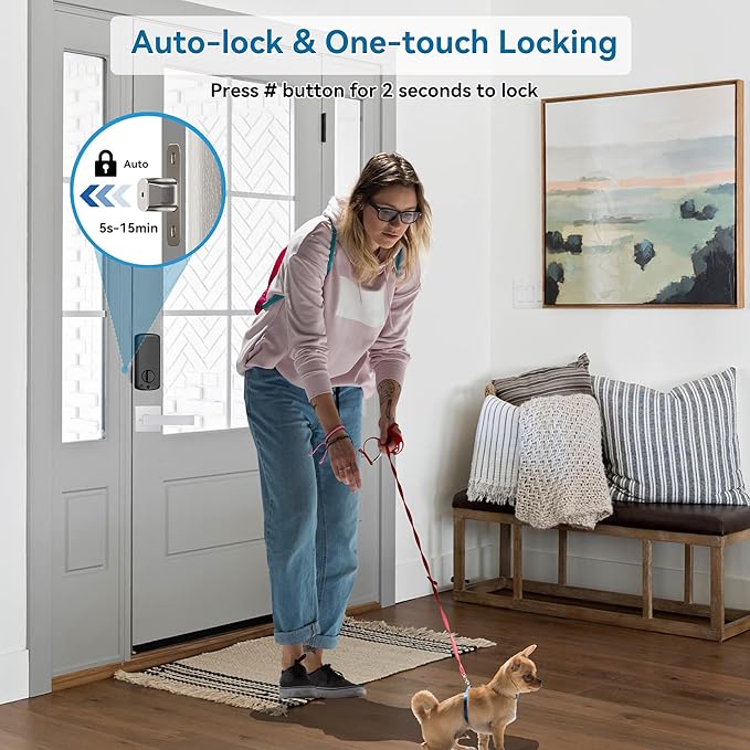 Harfo Fingerprint Smart Door Lock for Front Door with Handle Set, App Control, Keyless Entry Keyless Deadbolt, Digital Electronic Touchscreen Keypad, Auto Lock, Satin Nickel
