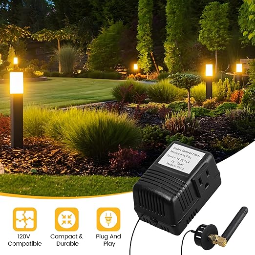 WiFi Smart Socket Timer for Low Voltage Landscape Lighting, App & Voice Control with Alexa/Google, 4 Smart Modes, 2.4GHz Wi-Fi, Easy to Install