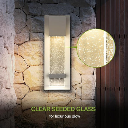 ASD LED 13" Bubble Glass Wall Light Fixture, Outdoor & Indoor Seeded Sconce | 3CCT, Waterproof, Dimmable, ETL Listed | 12W 500LM 3000-5000K 120V | Exterior Lantern, Porch Lighting | White